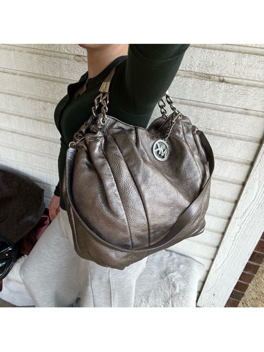 MICHAEL KORS Silver Metallic Lillie Fulton Tote Shoulder Bag - Picture 8 of 10